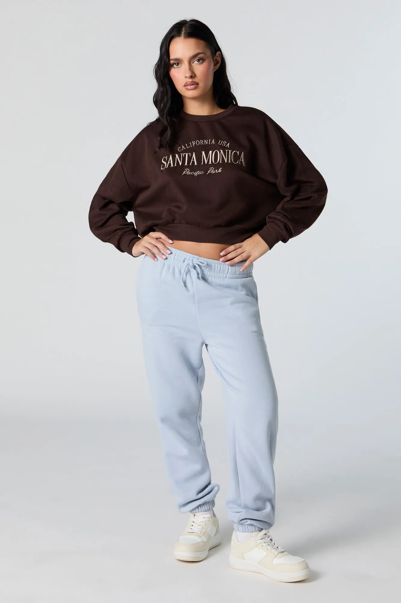 Santa Monica Embroidered Cropped Fleece Sweatshirt sold by Urban Planet product image thumbnail 3