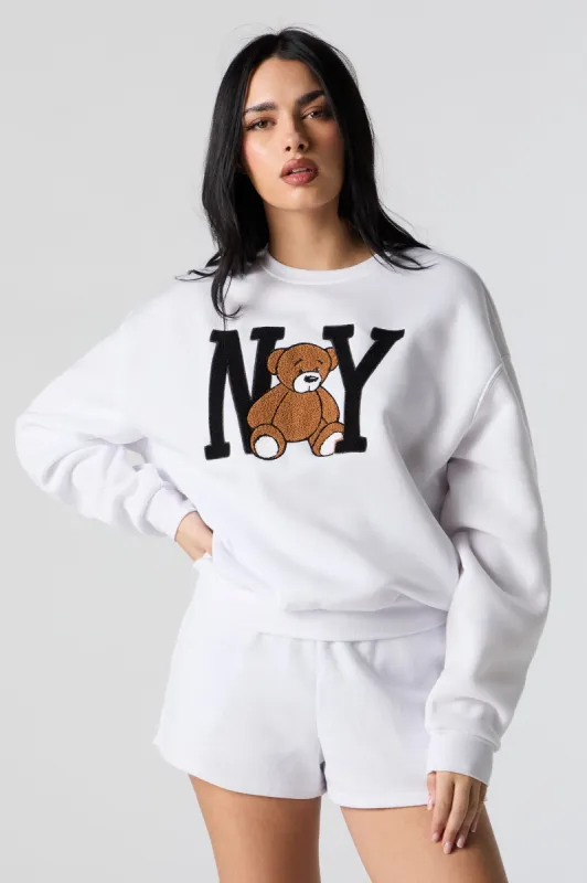 NY Teddy Chenille Embroidered Fleece Sweatshirt sold by Urban Planet