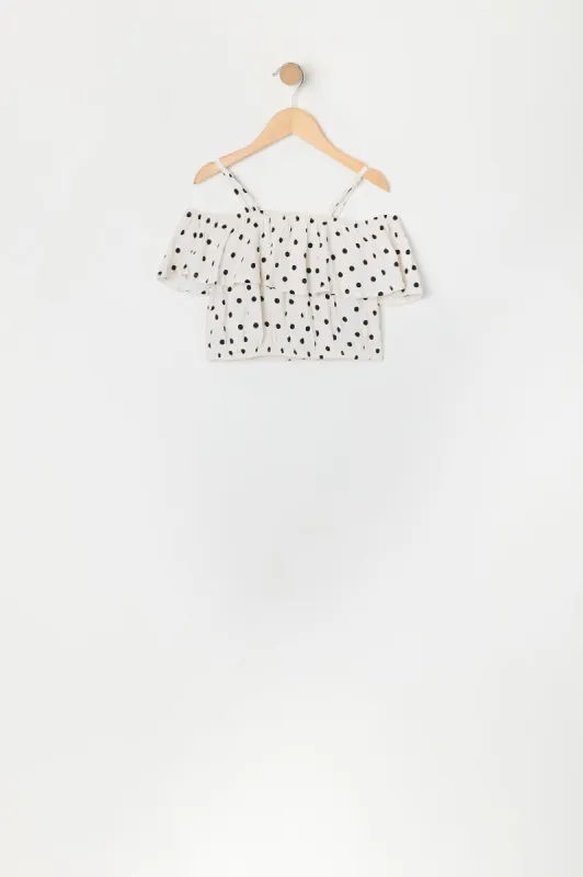 Girls Polka Dot Flounce Off Shoulder Top sold by Urban Planet