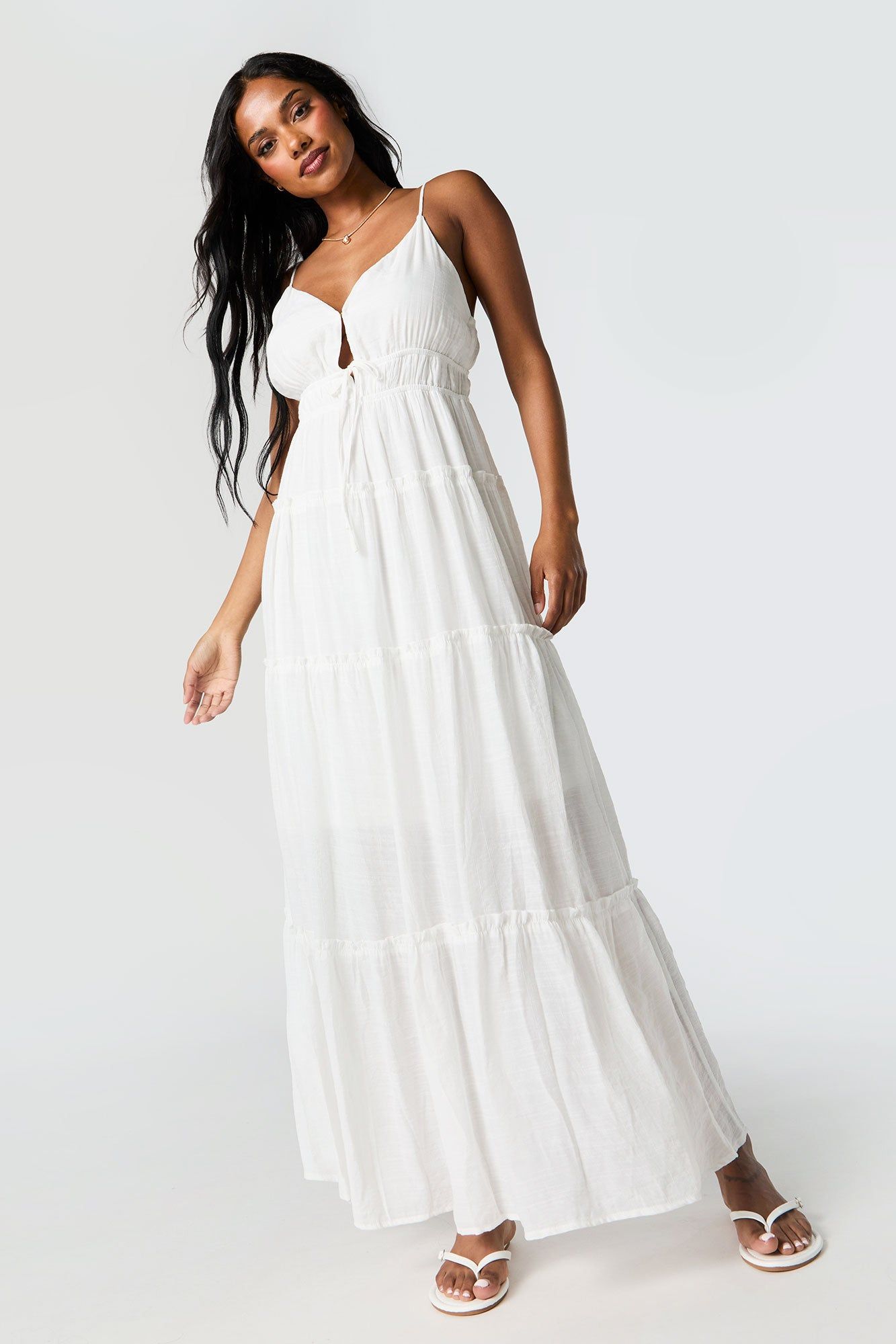 V-Neck Tie Front Tiered Maxi Dress sold by Urban Planet