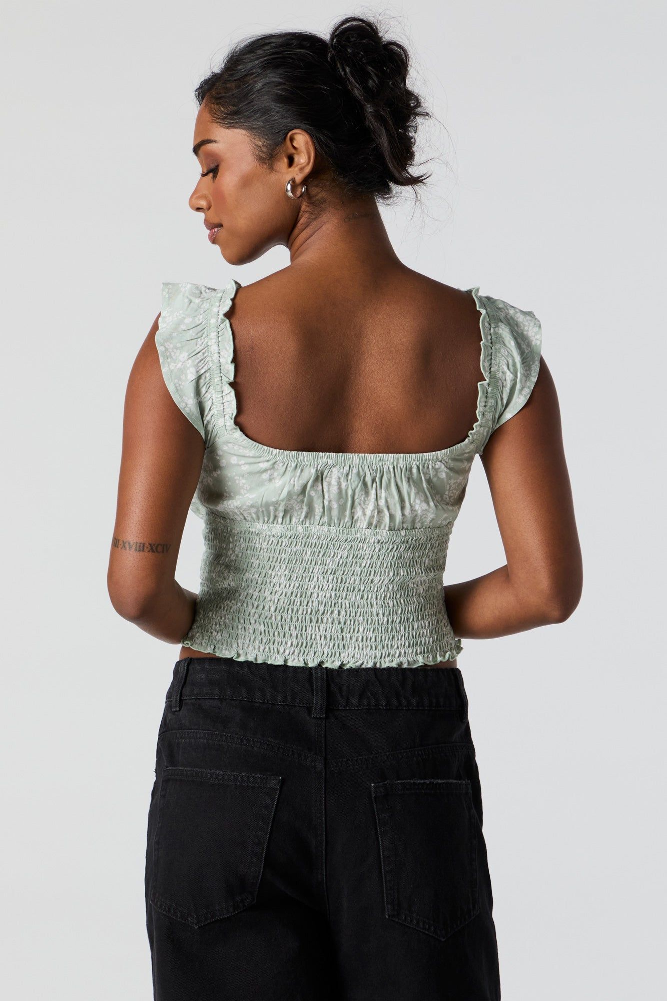 Green Floral Milkmaid Front Tie Top sold by Urban Planet product image thumbnail 2