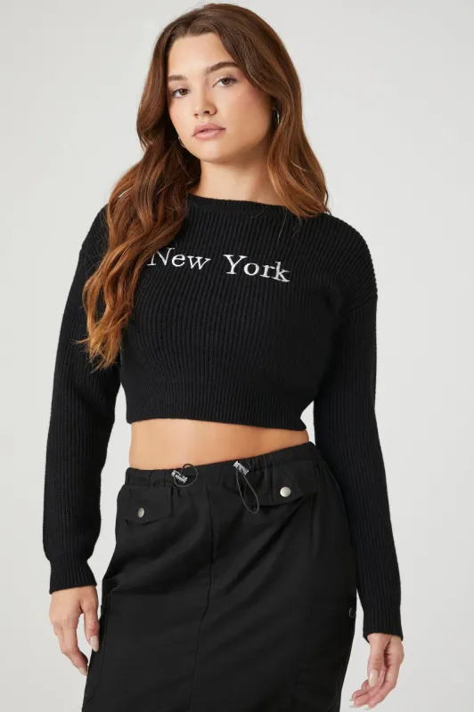 Cropped New York Graphic Sweater sold by Urban Planet