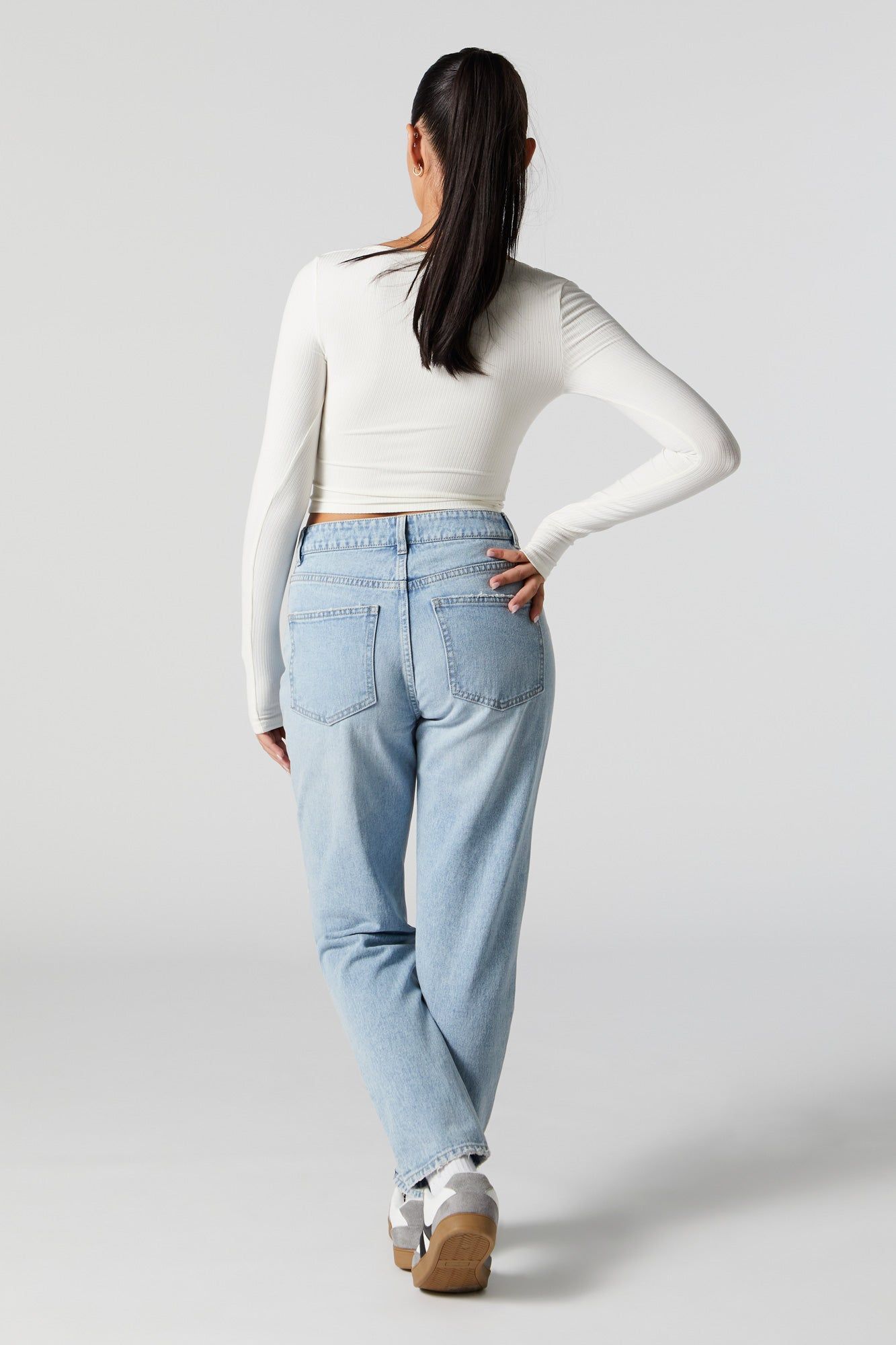 High Rise Light Wash Distressed Mom Jean sold by Urban Planet product image thumbnail 3