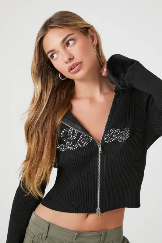 Rhinestone Love Zip-Up Hoodie sold by Urban Planet