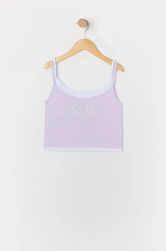 Débardeur superposé à imprimé Smile avec pierres du Rhin pour fille sold by Urban Planet