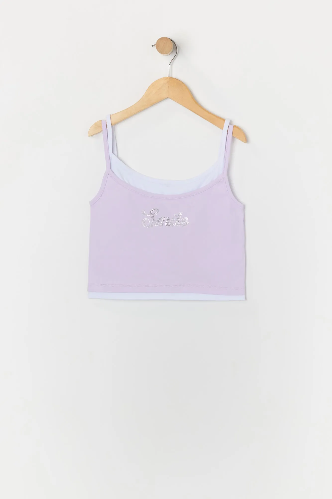 Débardeur superposé à imprimé Smile avec pierres du Rhin pour fille sold by Urban Planet