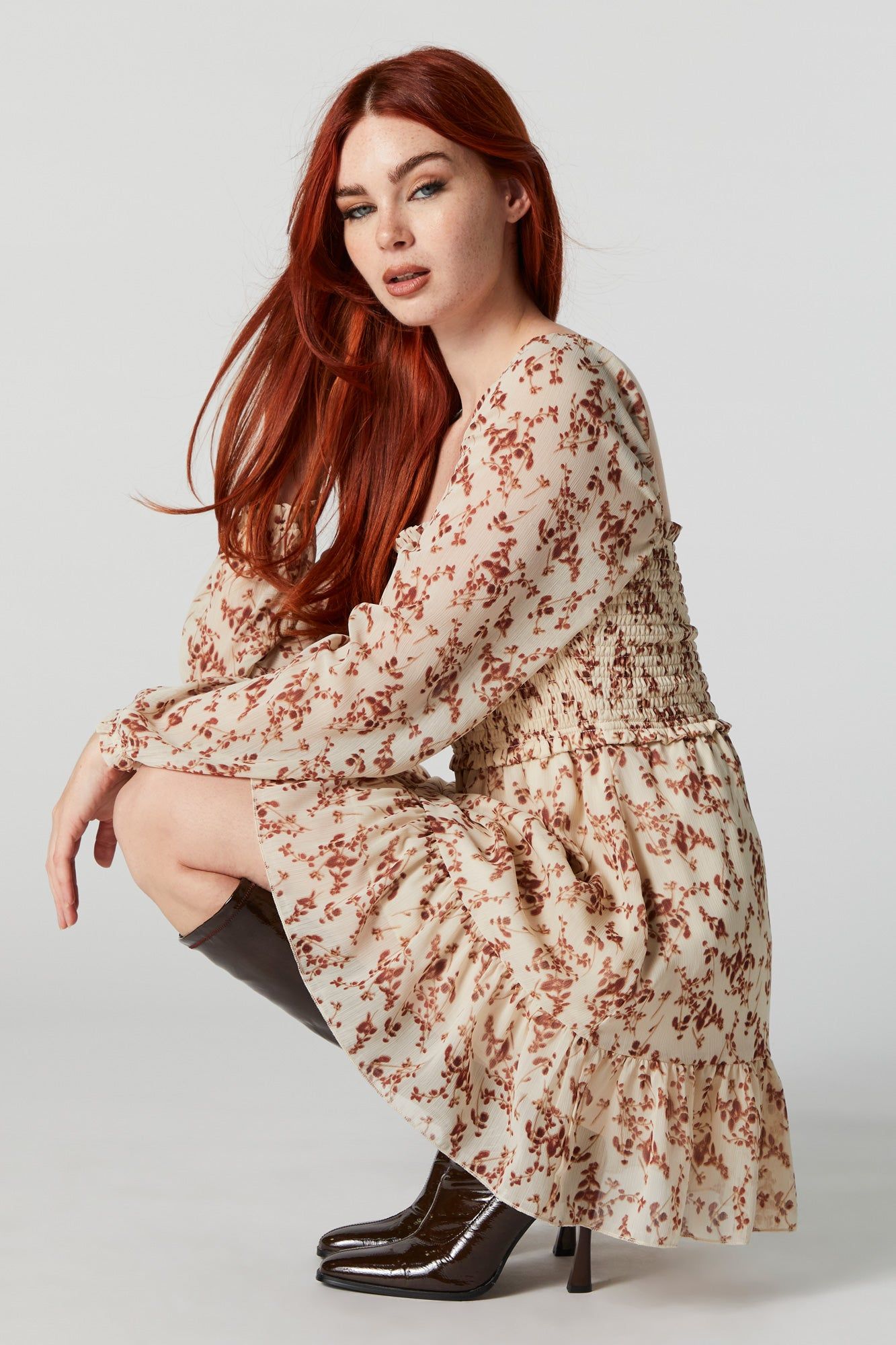 Floral Chiffon Square Neck Tiered Mini Dress sold by Urban Planet