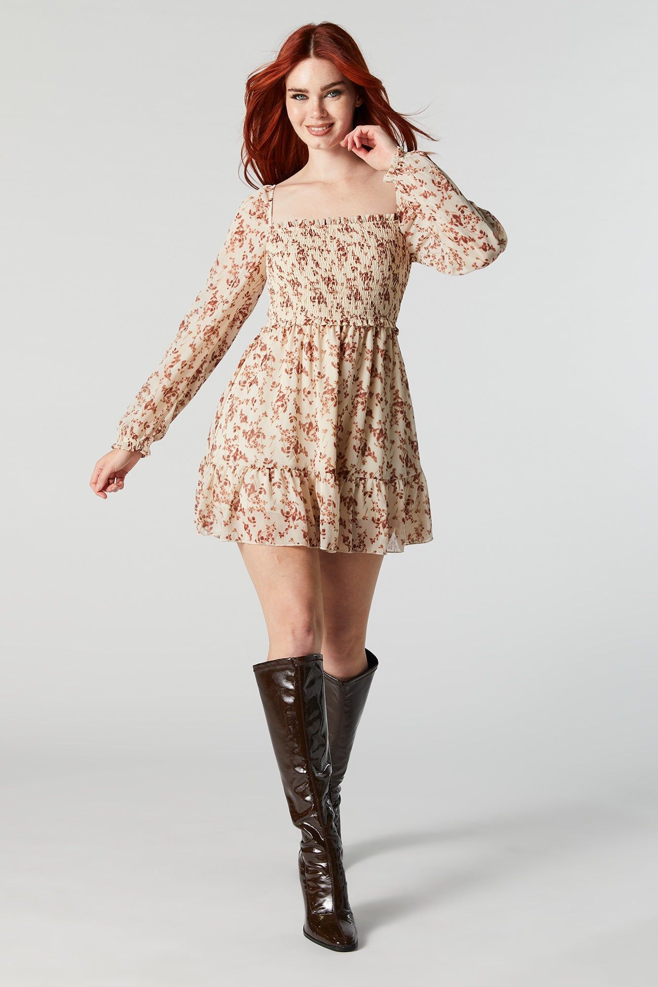 Floral Chiffon Square Neck Tiered Mini Dress sold by Urban Planet product image thumbnail 4