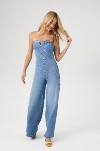 Justaucorps à jambe large en denim avec décolleté en coeur sold by Urban Planet