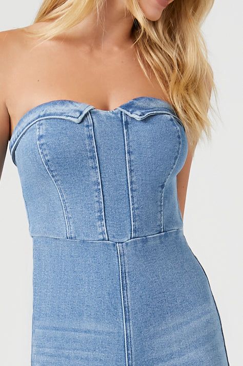 Justaucorps à jambe large en denim avec décolleté en coeur sold by Urban Planet product image thumbnail 5