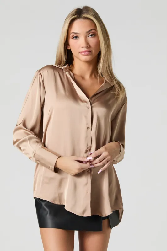 Satin Button-Up Top sold by Urban Planet