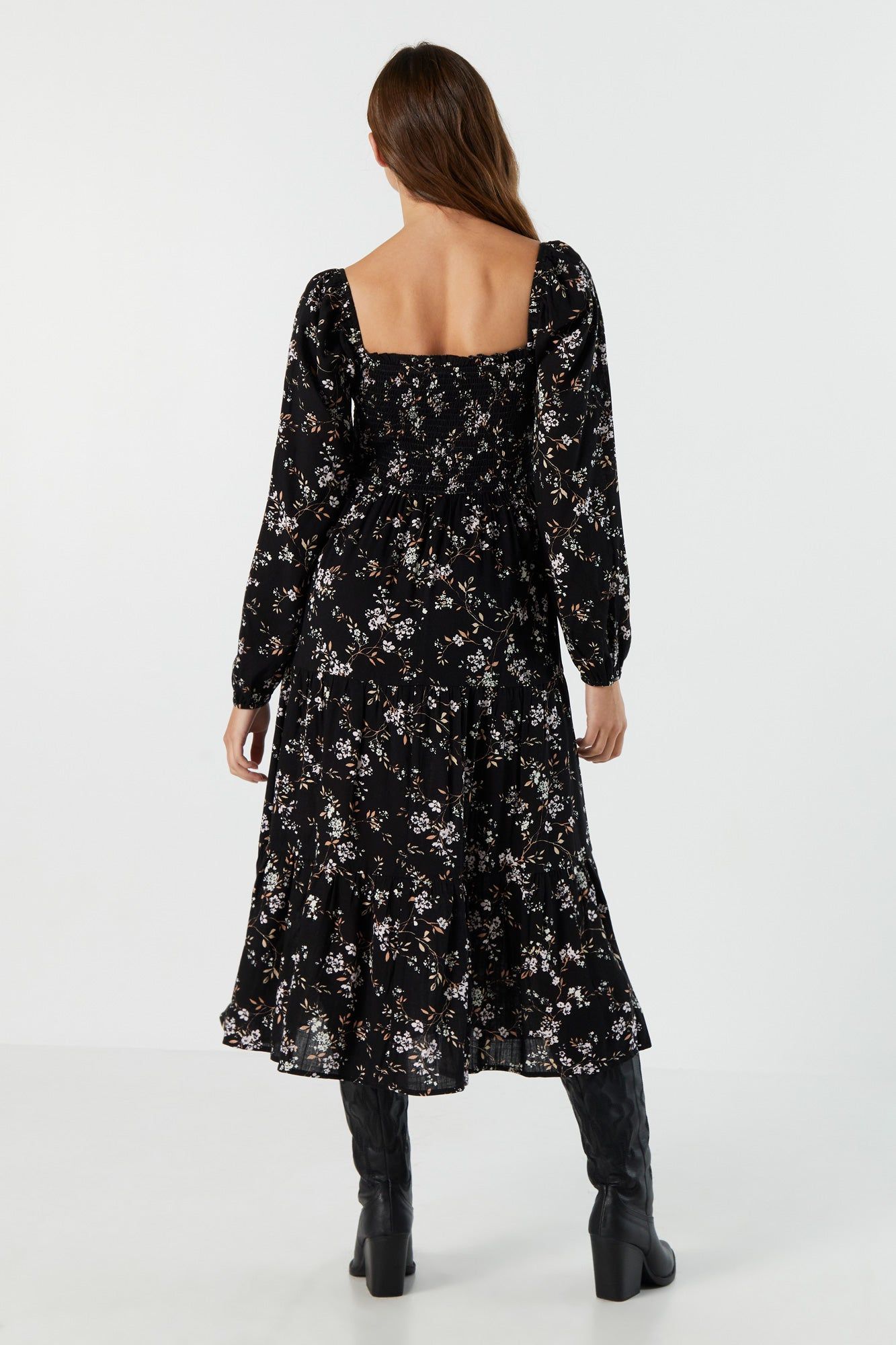 Floral Smocked Long Sleeve Midi Dress sold by Urban Planet product image thumbnail 2