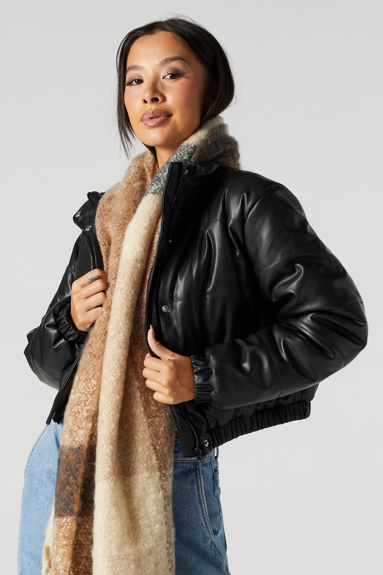 Faux Leather Puffer Jacket sold by Urban Planet
