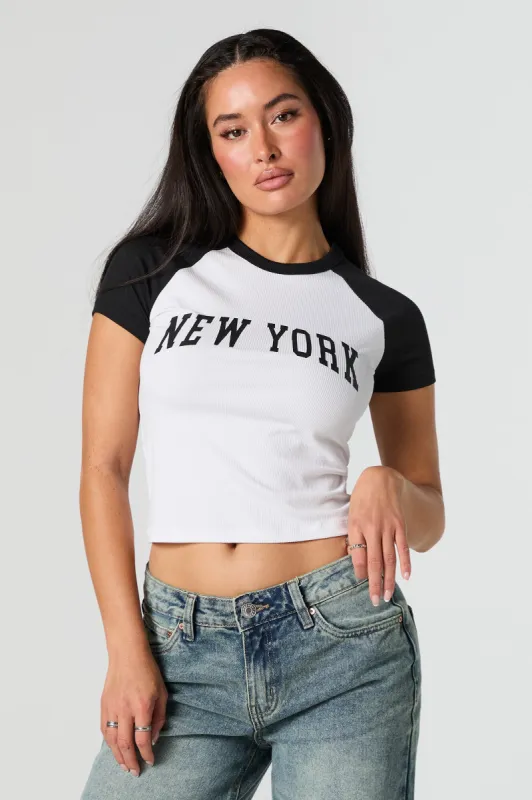 New York Graphic Ribbed Fitted Raglan T-Shirt sold by Urban Planet
