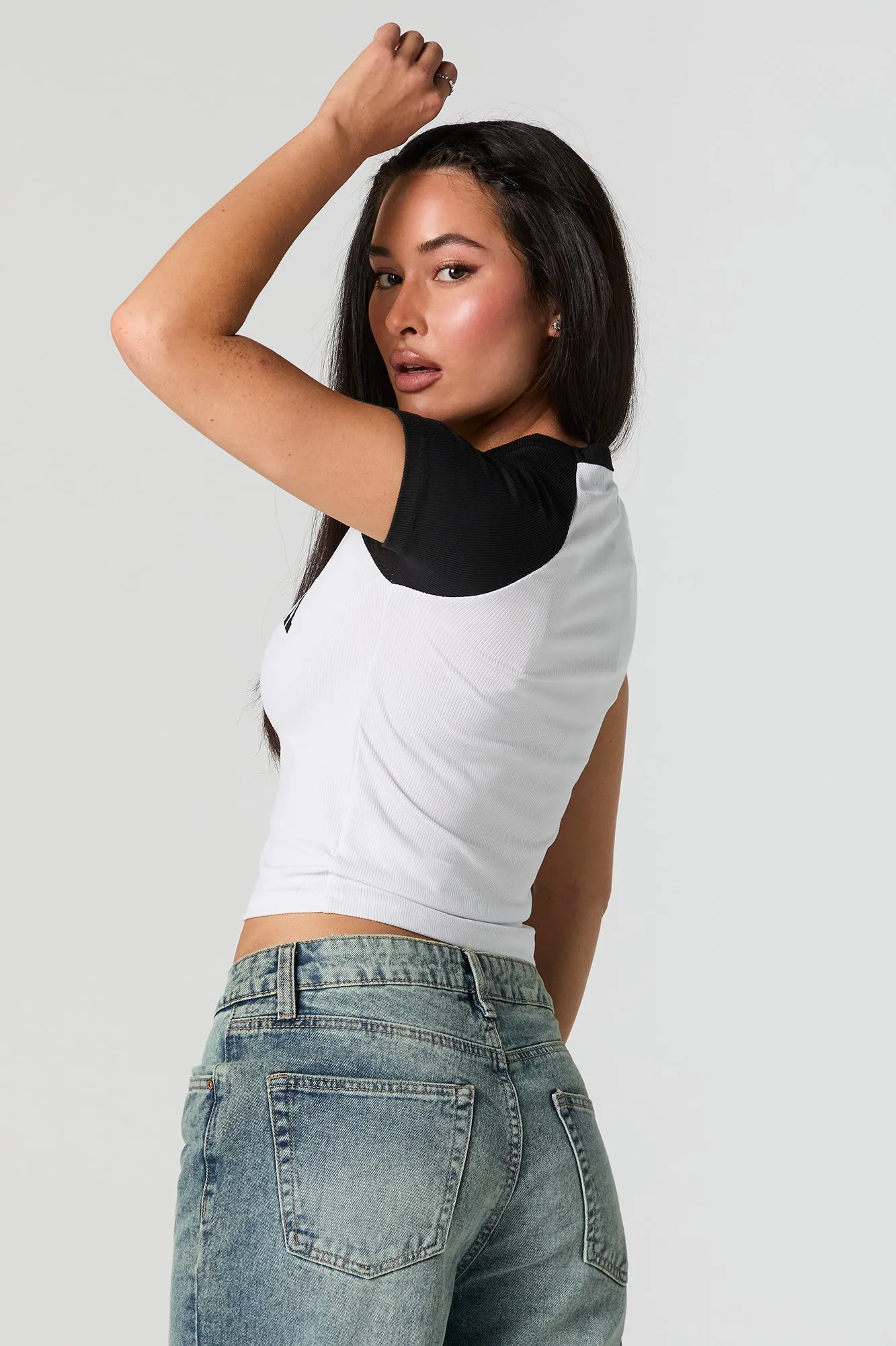 New York Graphic Ribbed Fitted Raglan T-Shirt sold by Urban Planet product image thumbnail 2