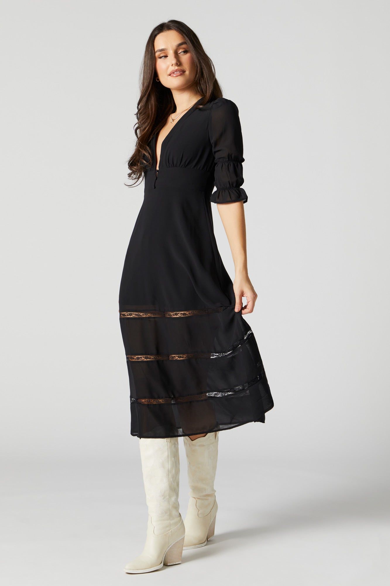 Chiffon V-Neck Quarter Sleeve Midi Dress sold by Urban Planet product image thumbnail 3