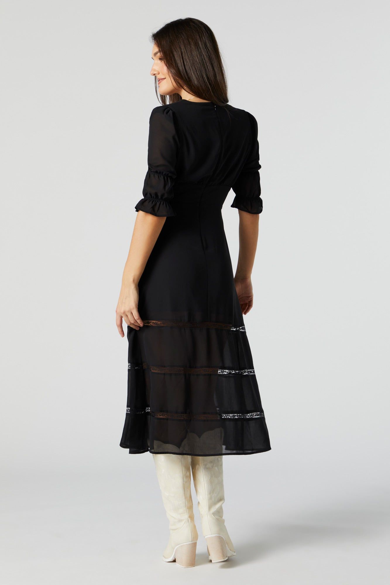 Chiffon V-Neck Quarter Sleeve Midi Dress sold by Urban Planet product image thumbnail 2