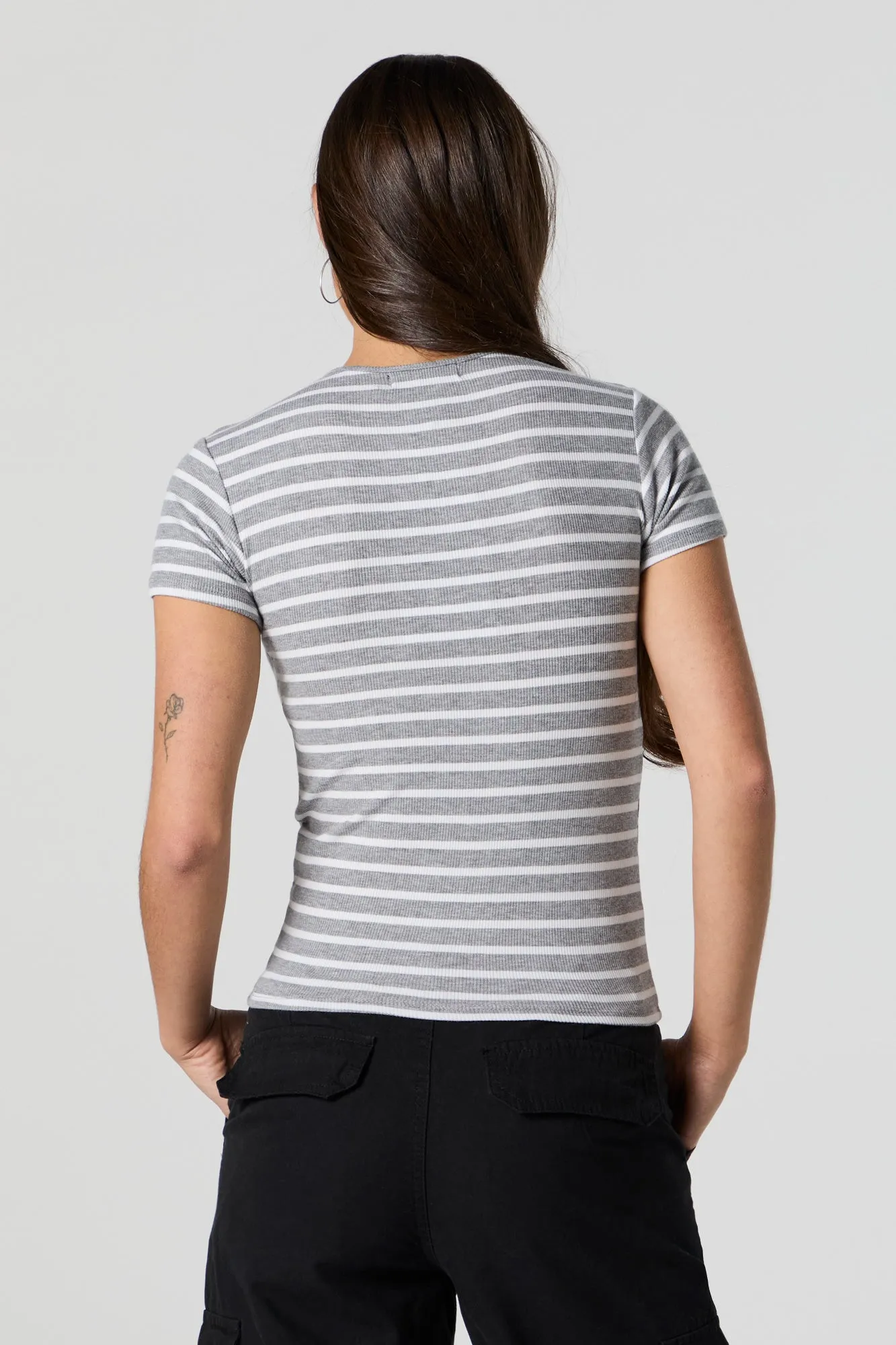 Striped Ribbed Crewneck T-Shirt sold by Urban Planet product image thumbnail 2