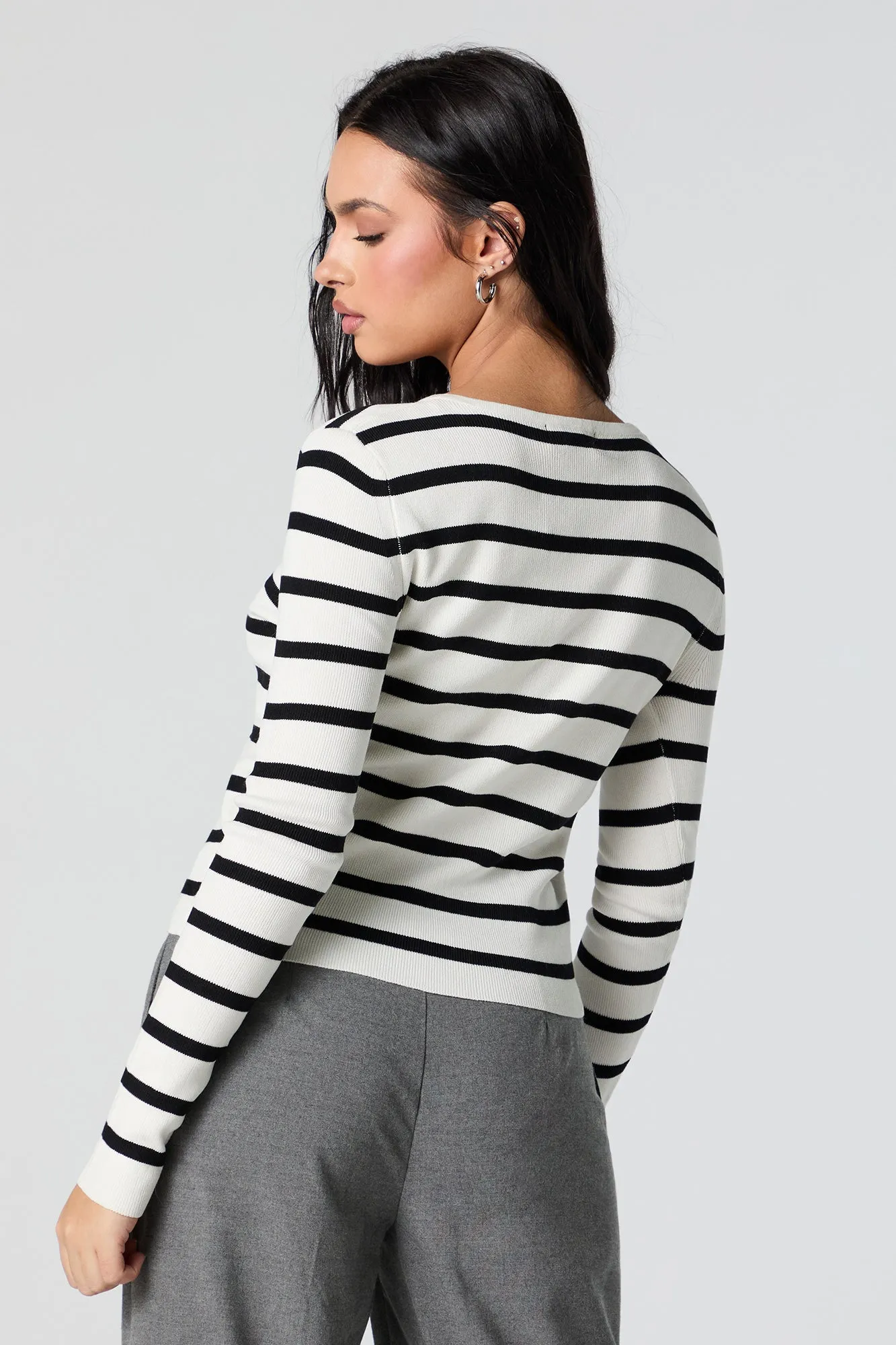Striped Ribbed Knit Button-Up Sweater sold by Urban Planet product image thumbnail 5