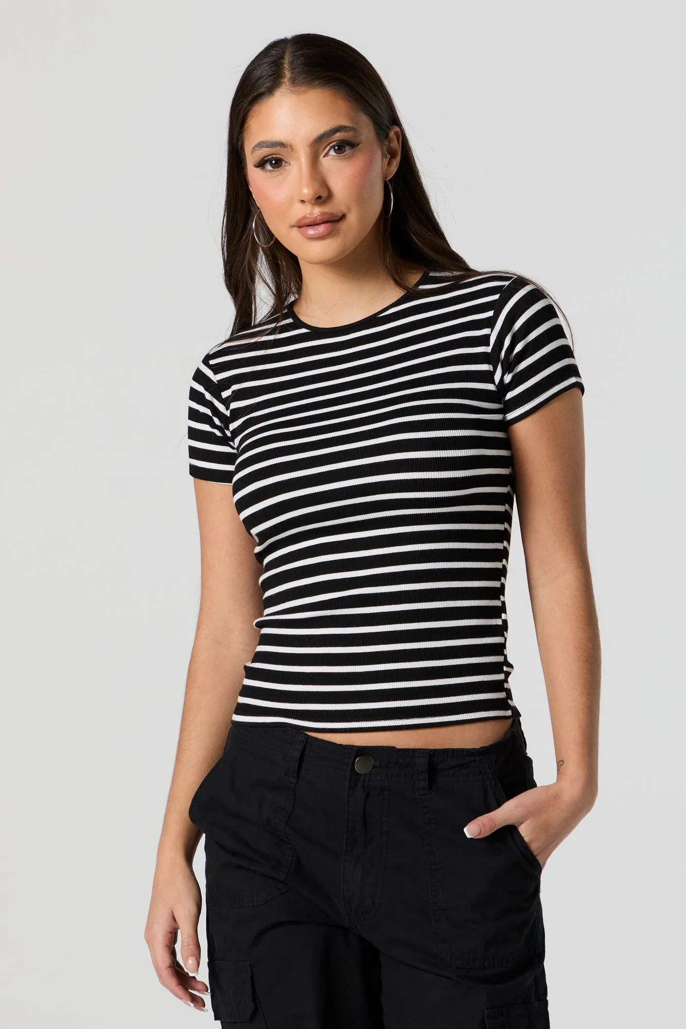 Striped Ribbed Crewneck T-Shirt sold by Urban Planet product image thumbnail 4