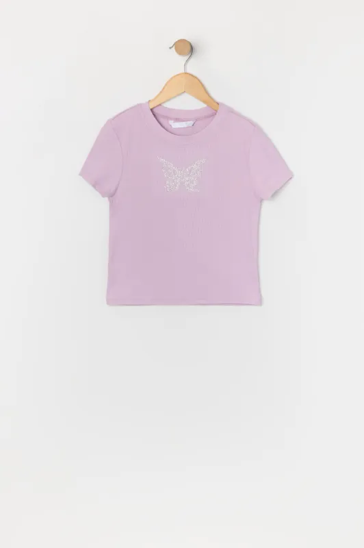 T-shirt à imprimé Papillon avec pierres du Rhin pour fille sold by Urban Planet