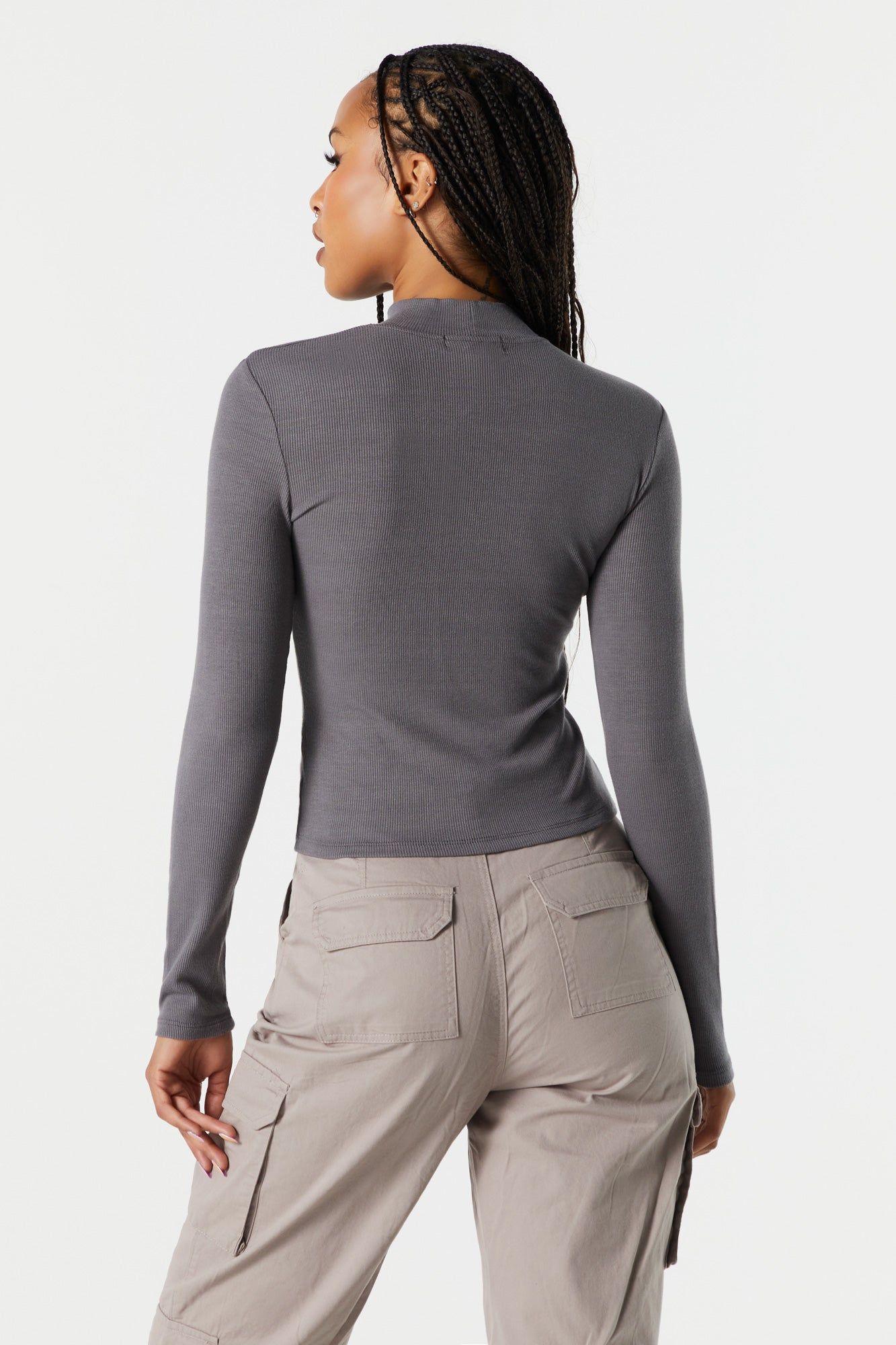 Ribbed Mock Neck Long Sleeve Top sold by Urban Planet product image thumbnail 5