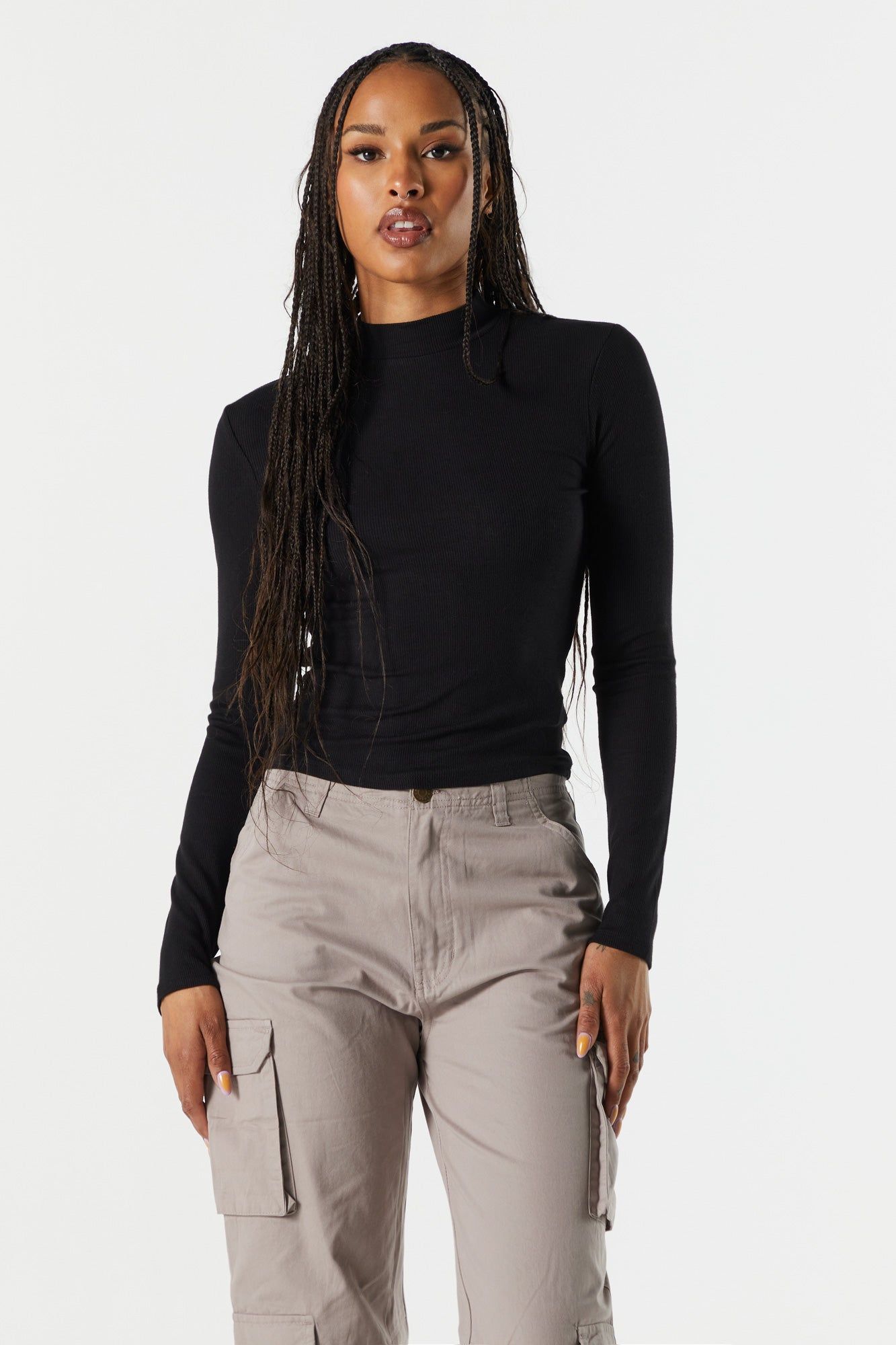 Ribbed Mock Neck Long Sleeve Top sold by Urban Planet