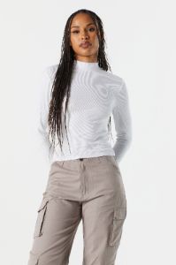 Ribbed Mock Neck Long Sleeve Top sold by Urban Planet