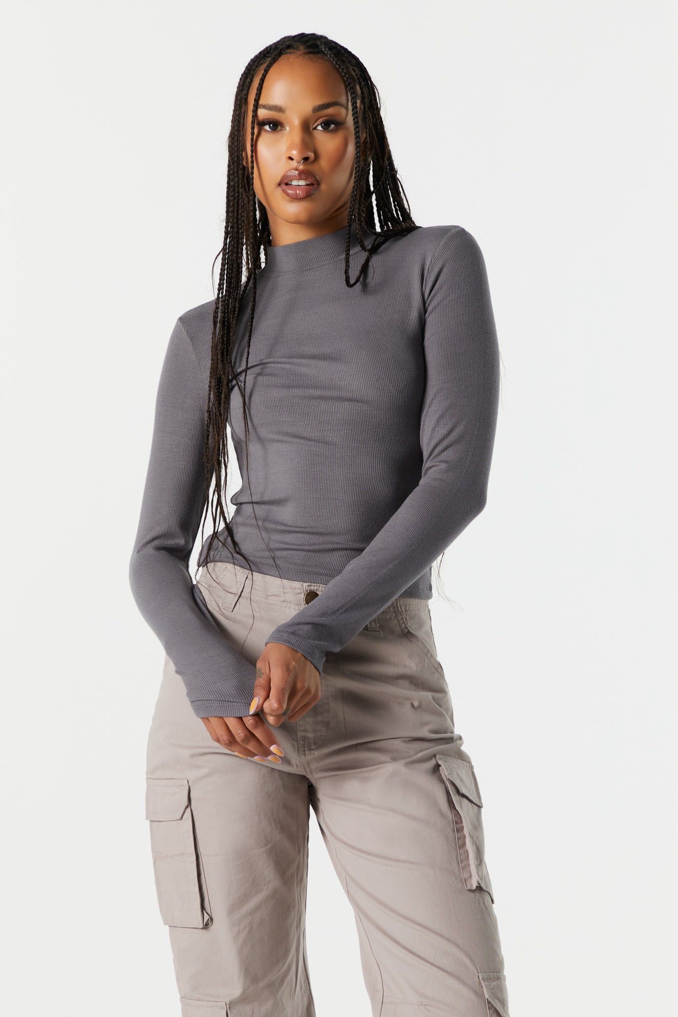 Ribbed Mock Neck Long Sleeve Top sold by Urban Planet product image thumbnail 4