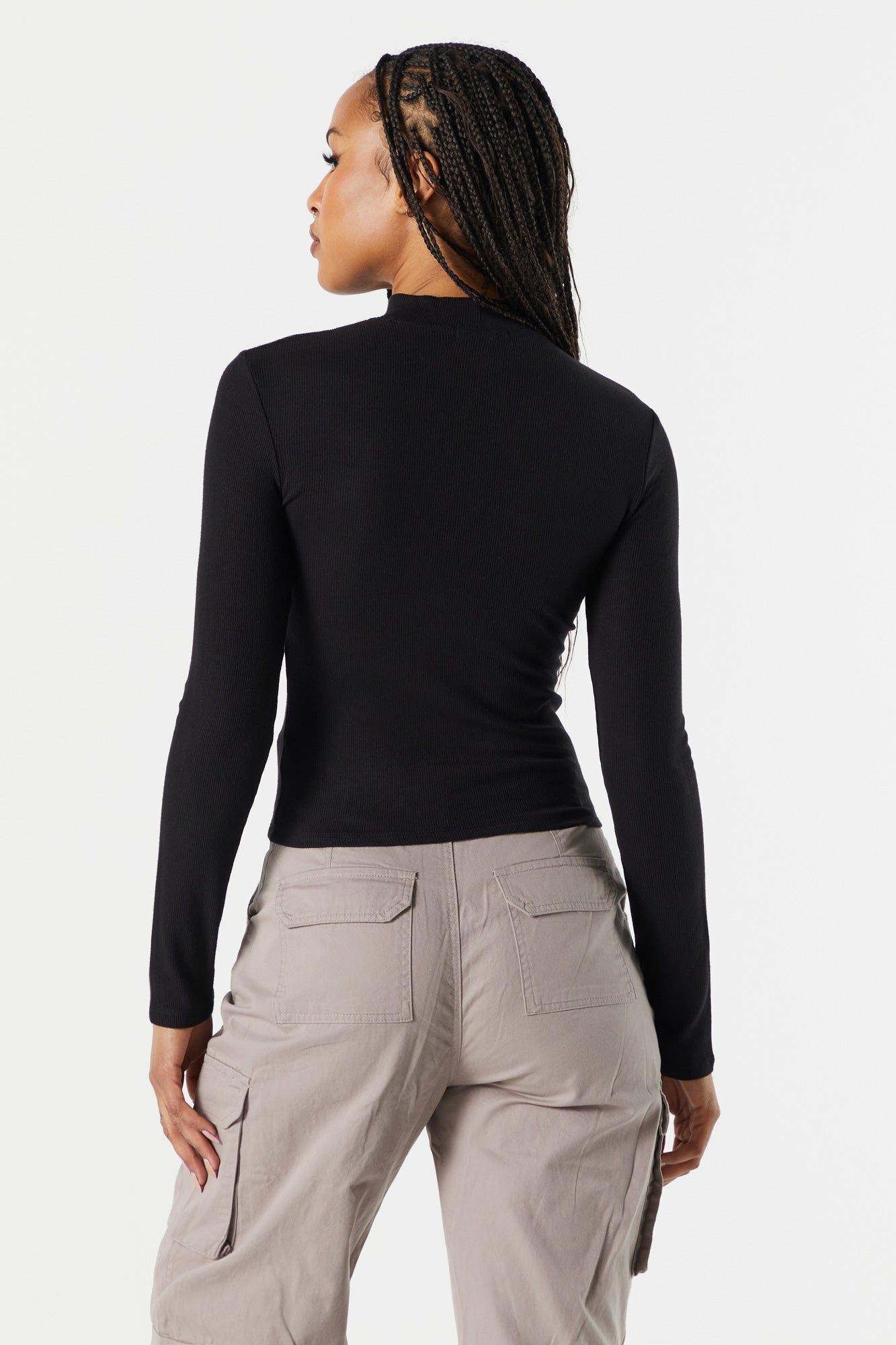 Ribbed Mock Neck Long Sleeve Top sold by Urban Planet product image thumbnail 2