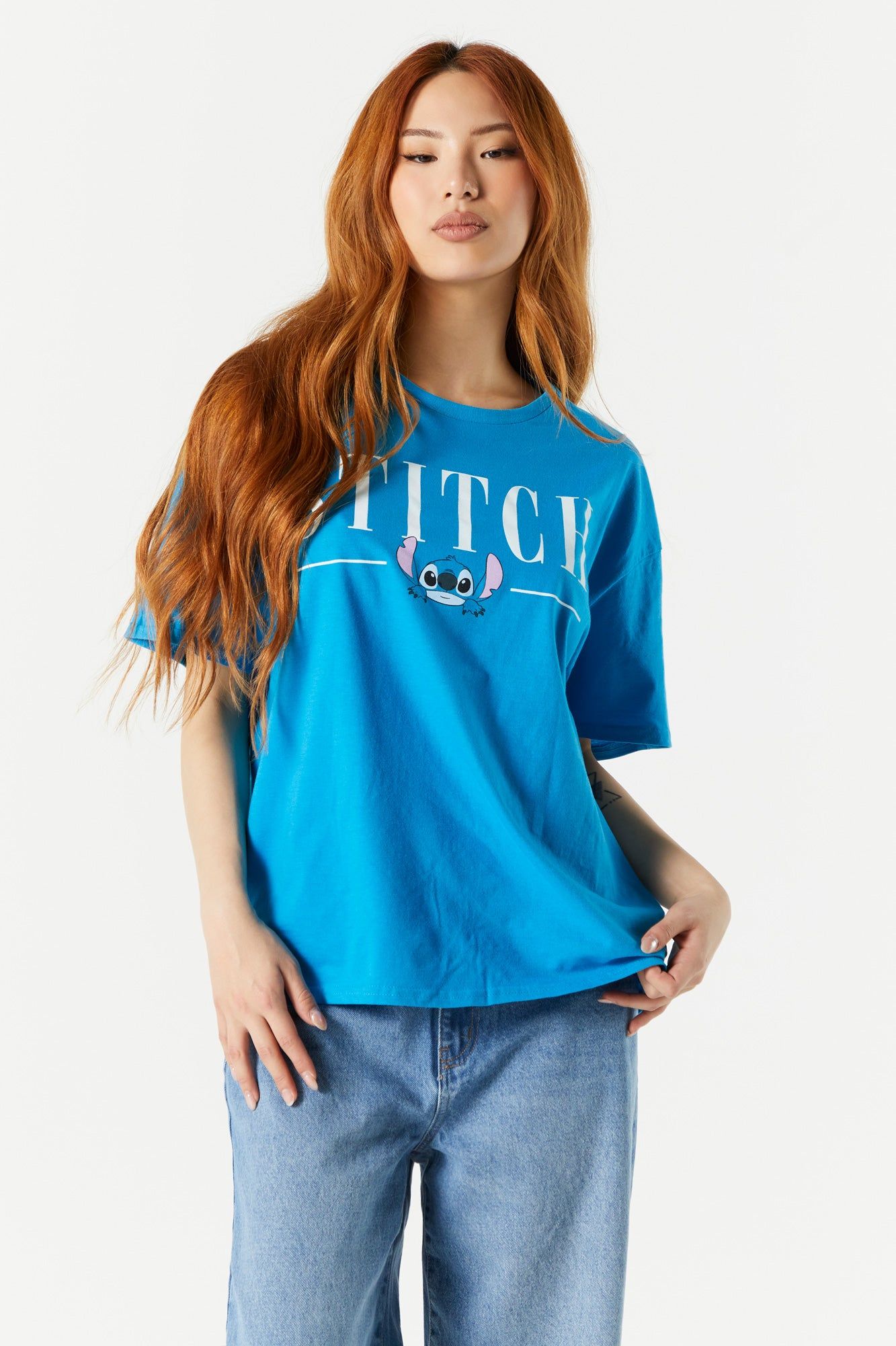 Blue Stitch Graphic Boyfriend T-Shirt sold by Urban Planet
