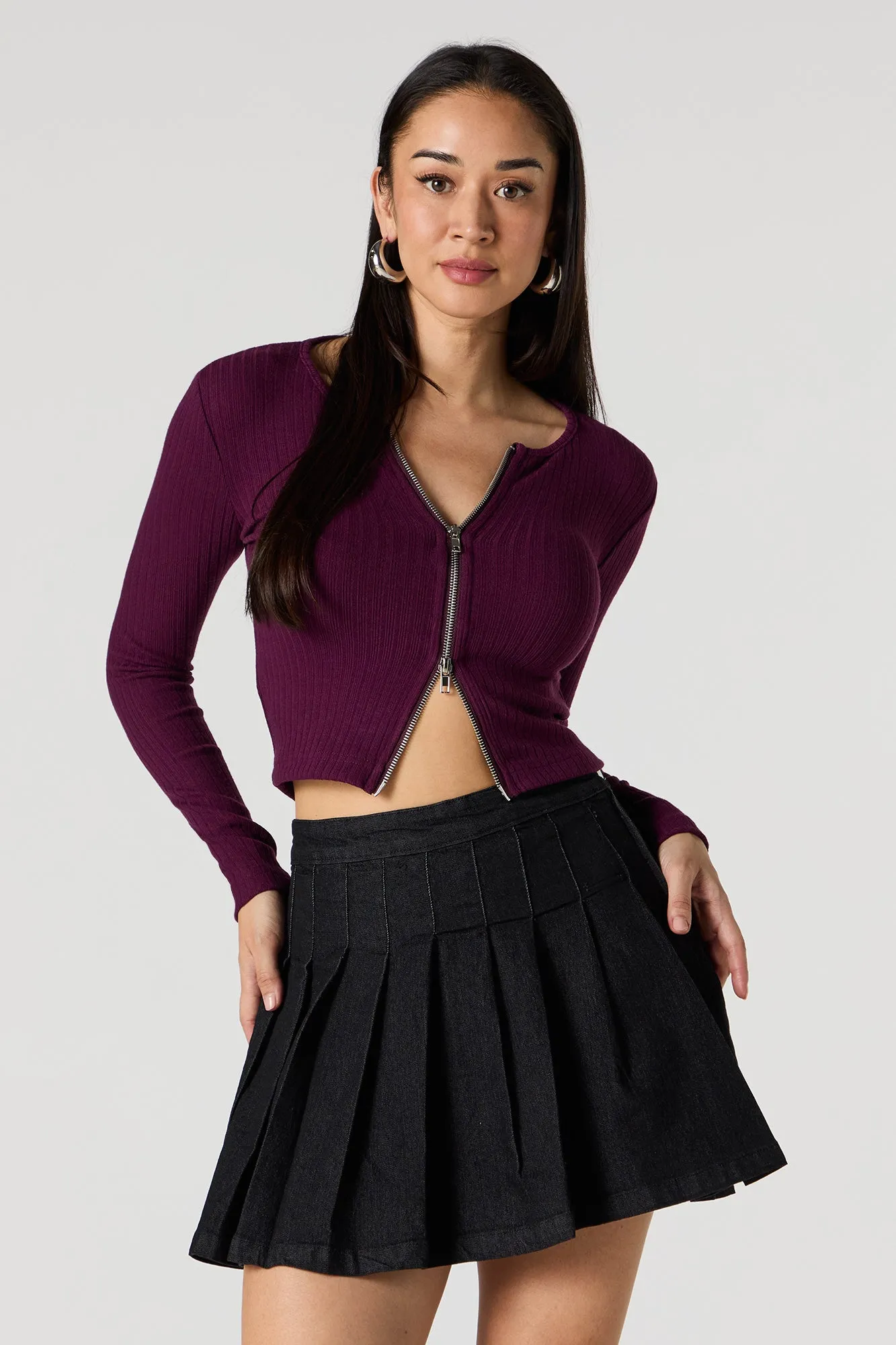 Haut en tricot côtelé à manches longues avec fermeture à glissière sold by Urban Planet