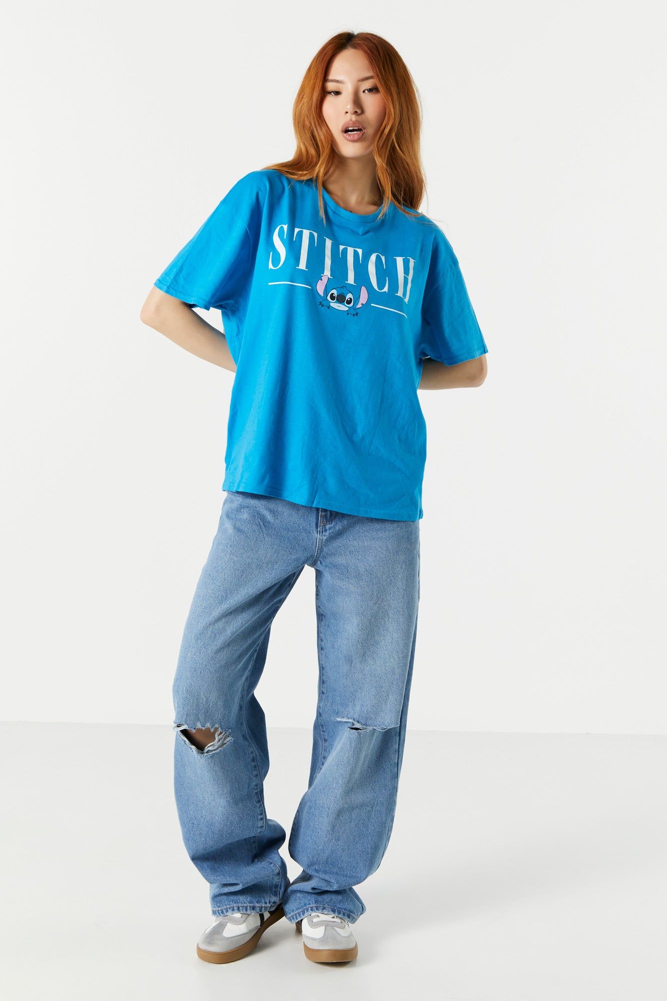 Blue Stitch Graphic Boyfriend T-Shirt sold by Urban Planet product image thumbnail 3