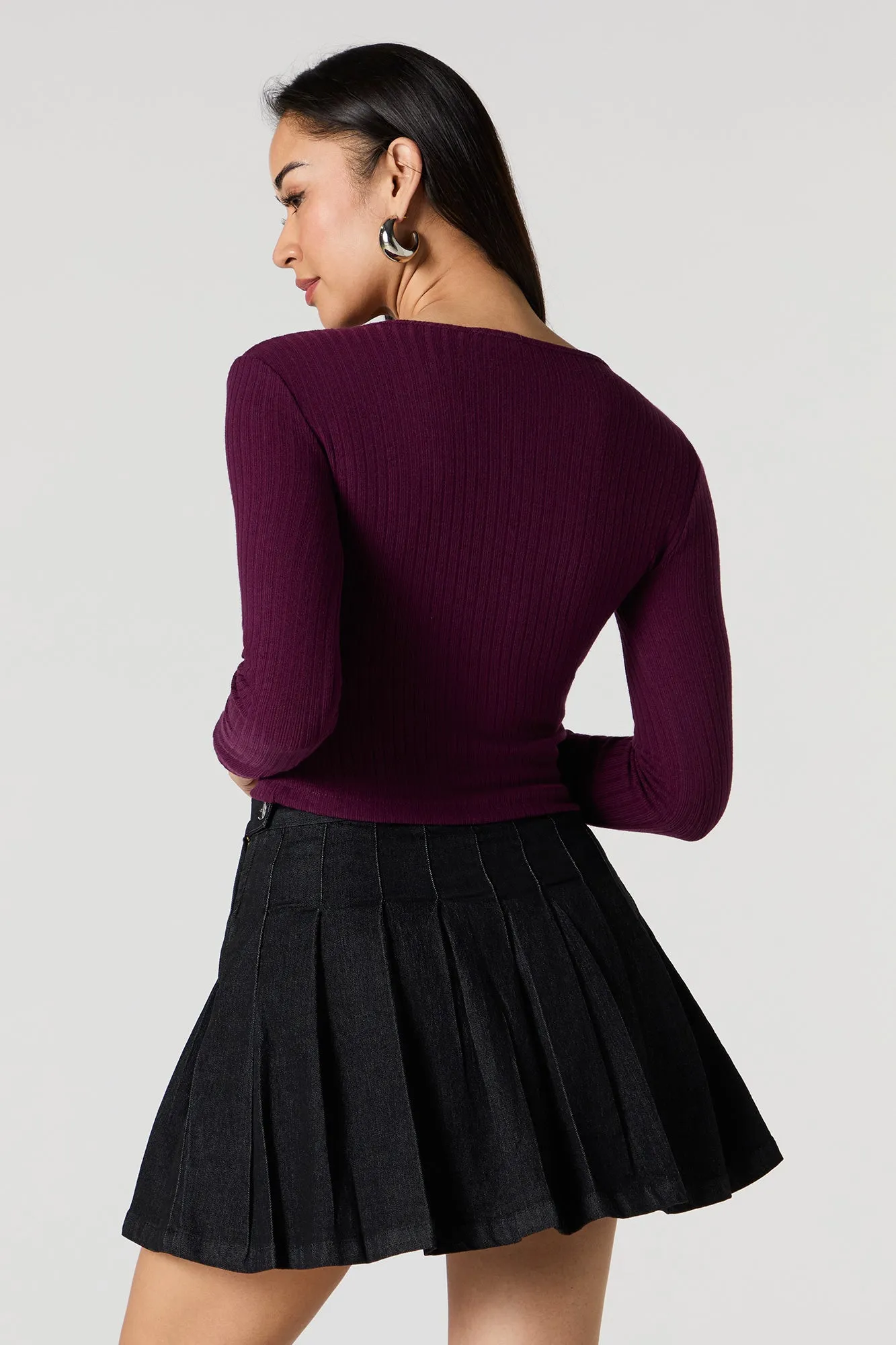 Haut en tricot côtelé à manches longues avec fermeture à glissière sold by Urban Planet product image thumbnail 2