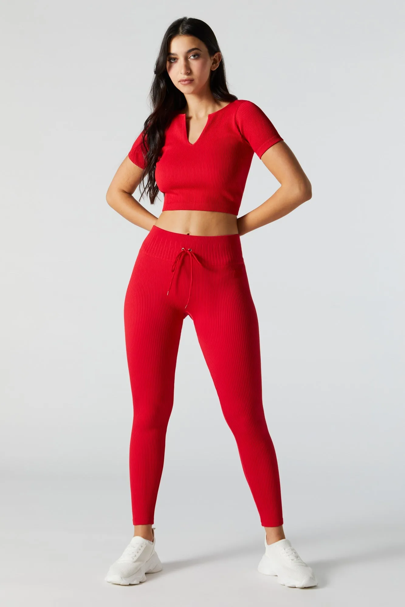 T-shirt Sommer Ray Active rouge côtelé sans couture sold by Urban Planet product image thumbnail 3