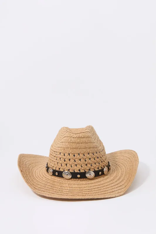Straw Medallion Trim Cowboy Hat sold by Urban Planet