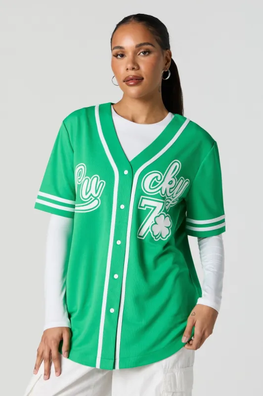 St Patrick's Day Lucky Baseball Jersey made by Stitches