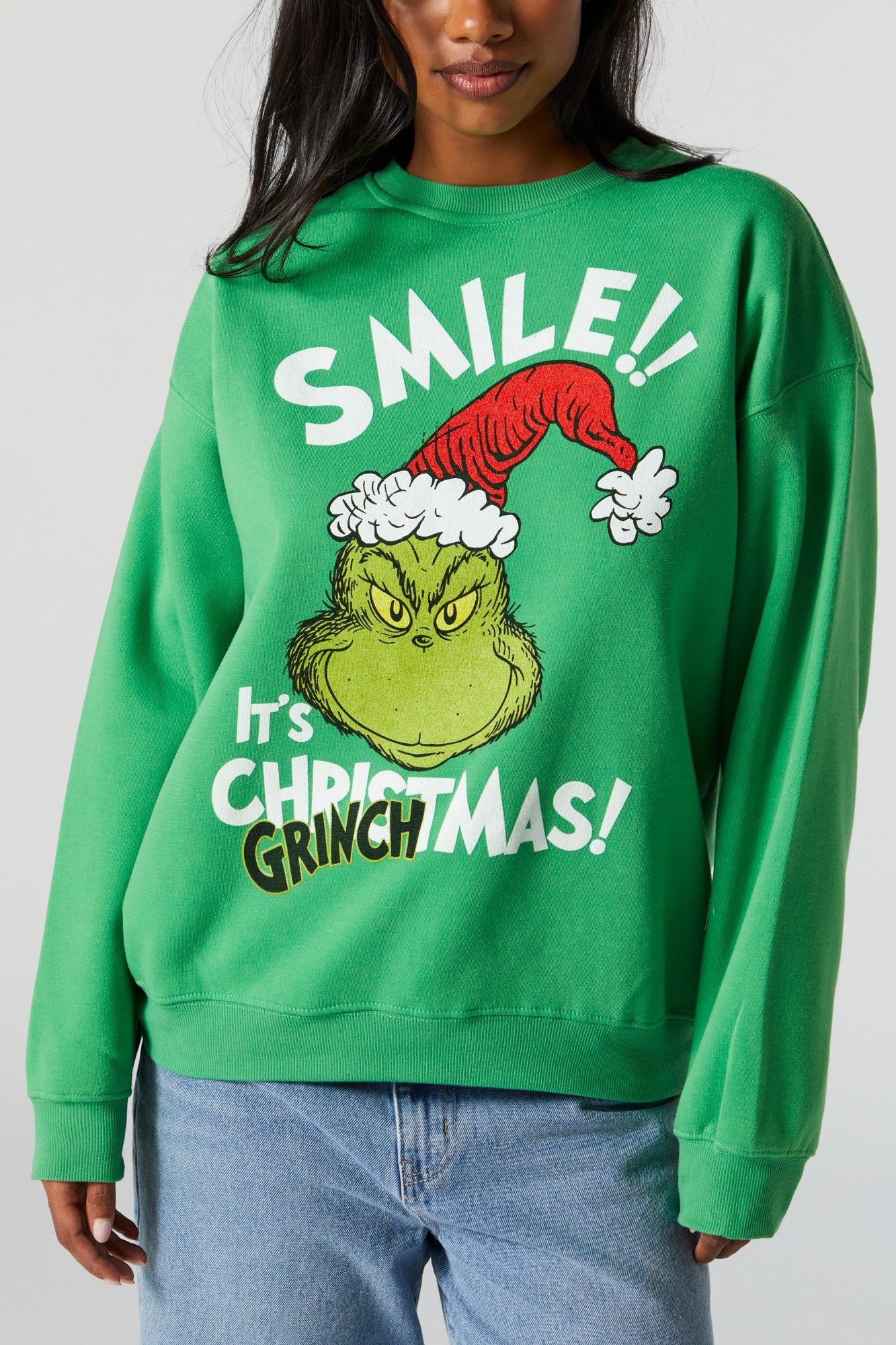 Xmas Grinch Fleece Graphic Sweatshirt sold by Urban Planet product image thumbnail 4