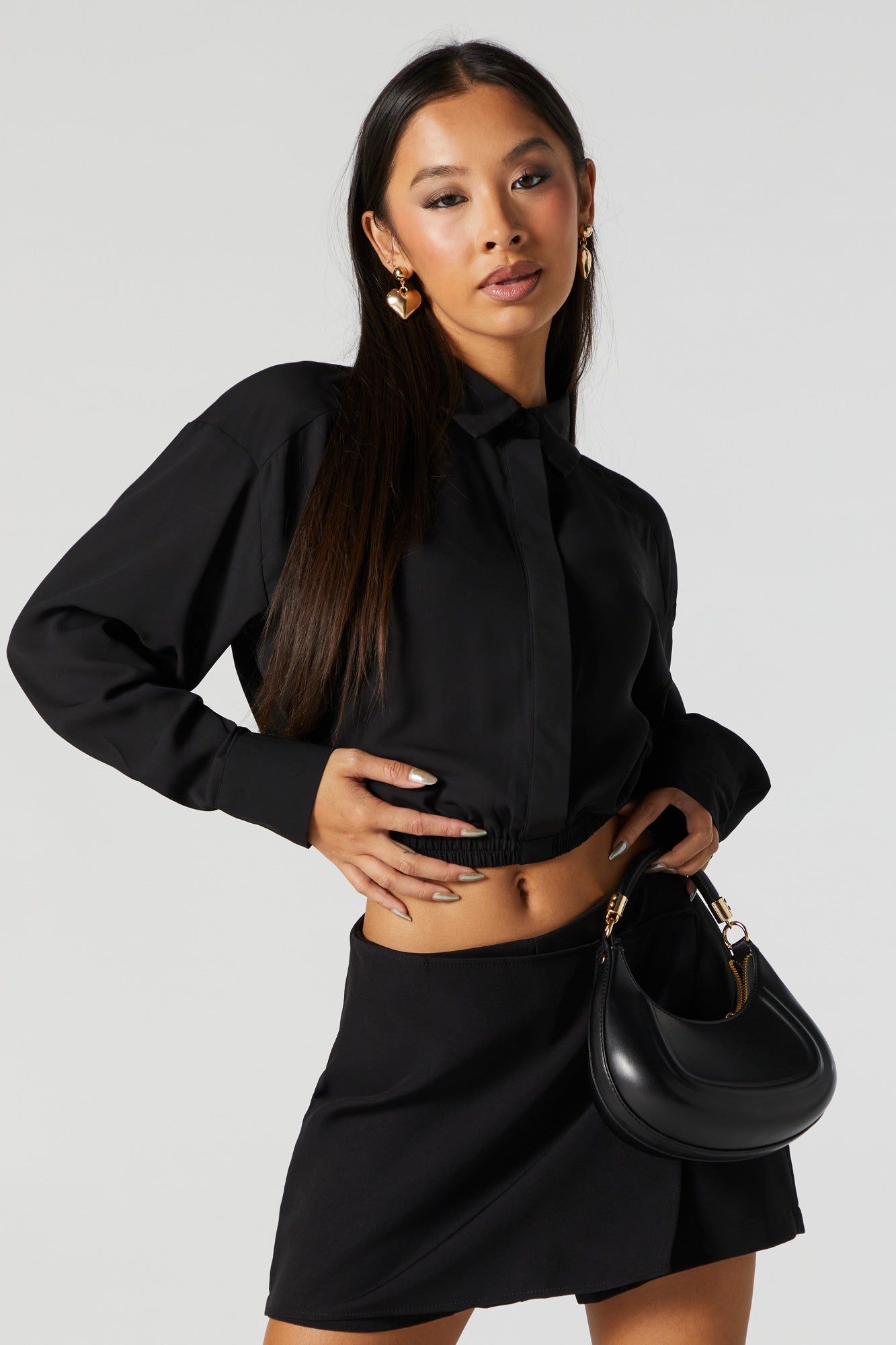 Button Down Cinched Long Sleeve Top sold by Urban Planet