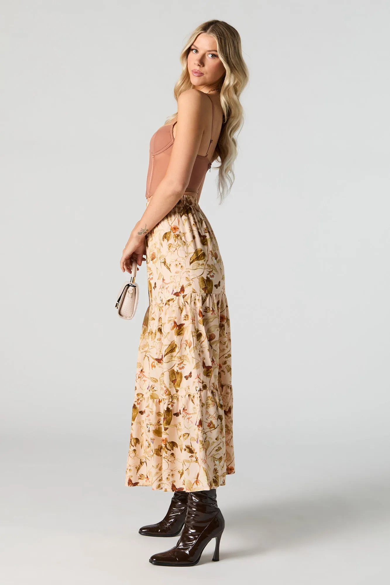 Tan Floral Tiered Maxi Skirt sold by Urban Planet product image thumbnail 2