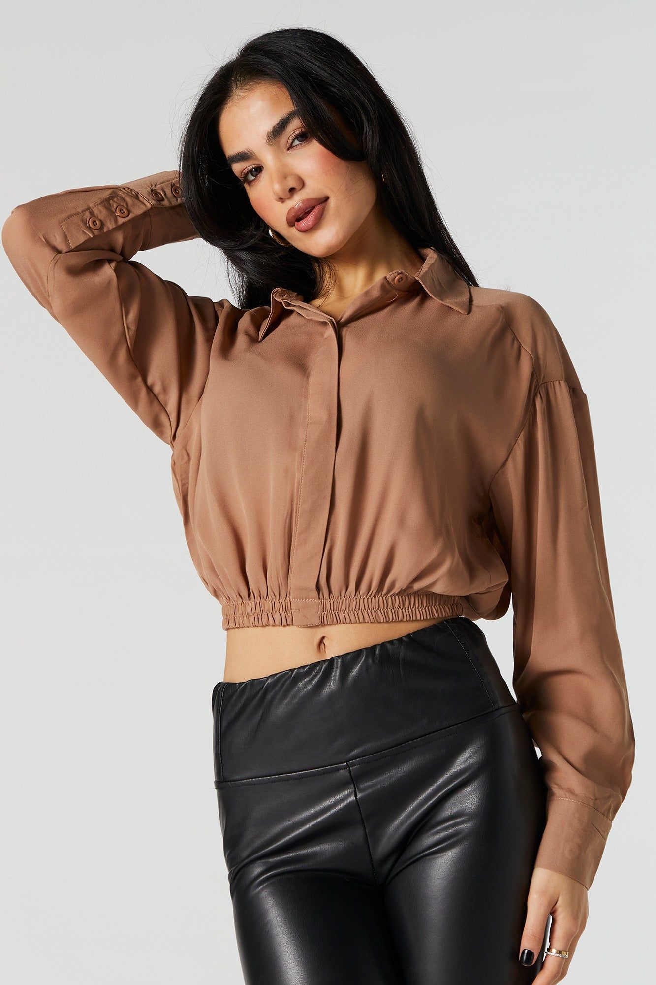 Button Down Cinched Long Sleeve Top sold by Urban Planet product image thumbnail 5