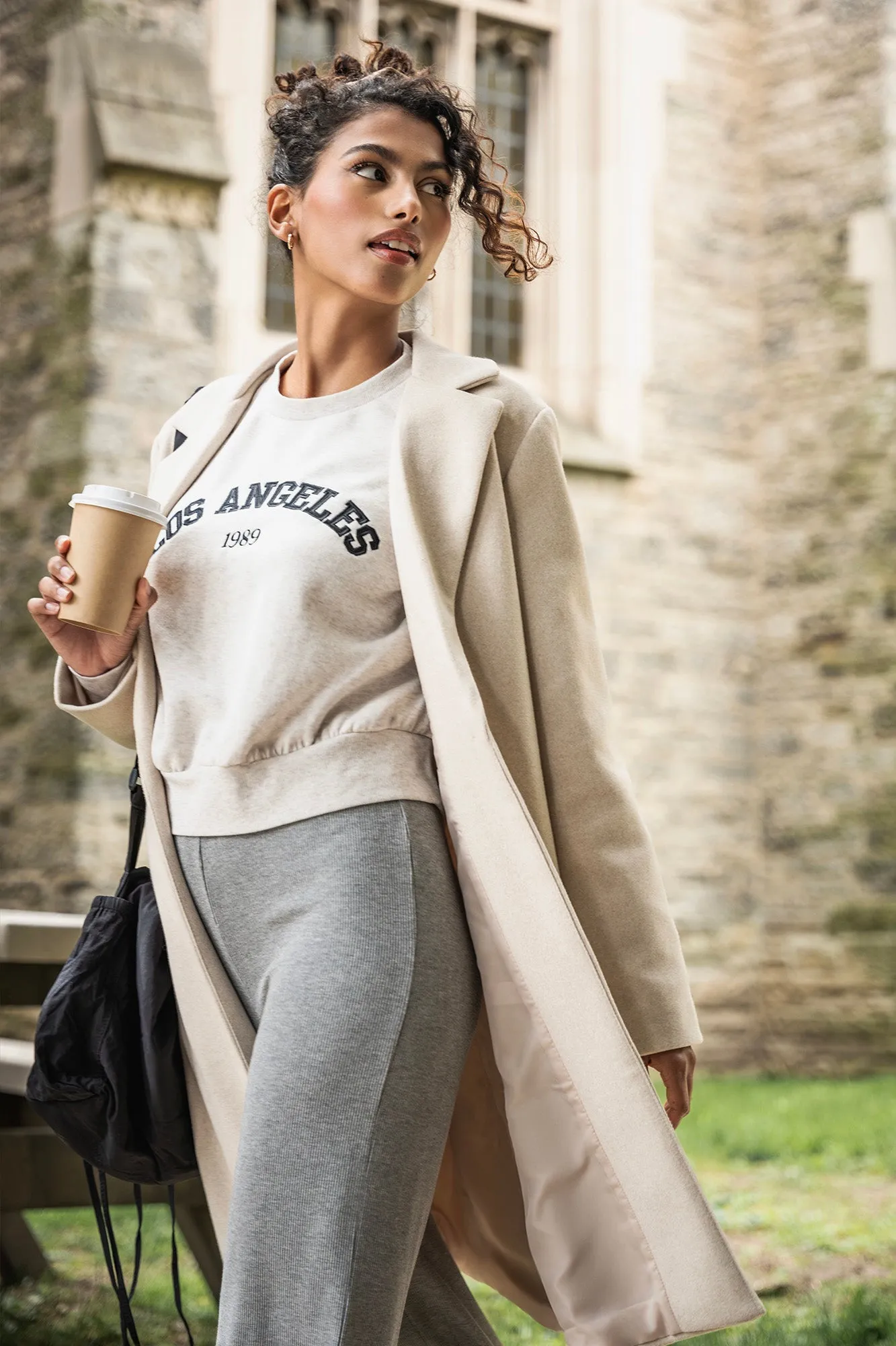 Los Angeles Embroidered Cropped Fleece Sweatshirt sold by Urban Planet