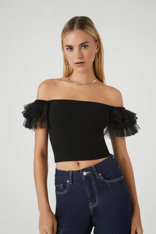 Knit Off Shoulder Crop Top sold by Urban Planet