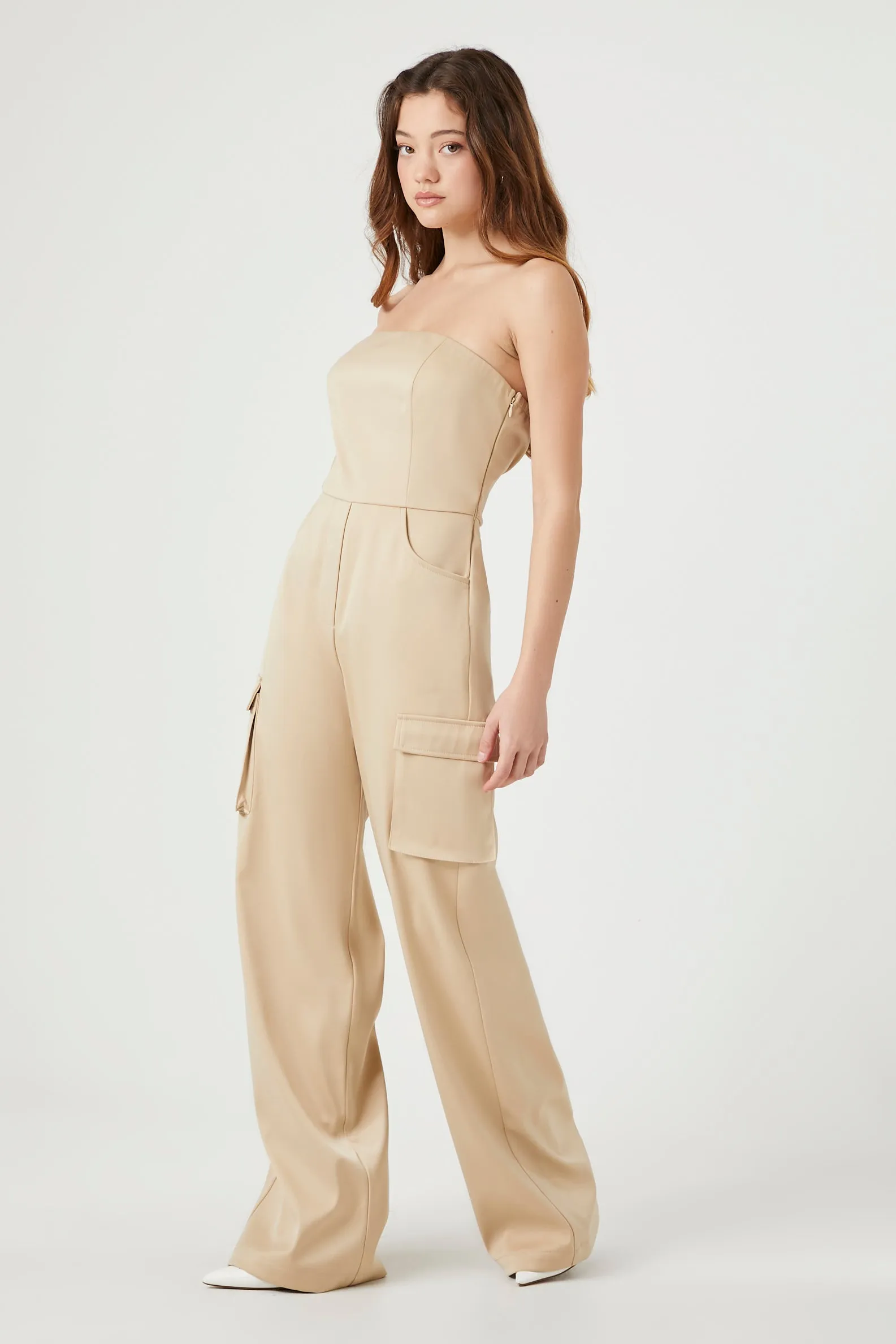 Satin Strapless Cargo Jumpsuit sold by Urban Planet product image thumbnail 5