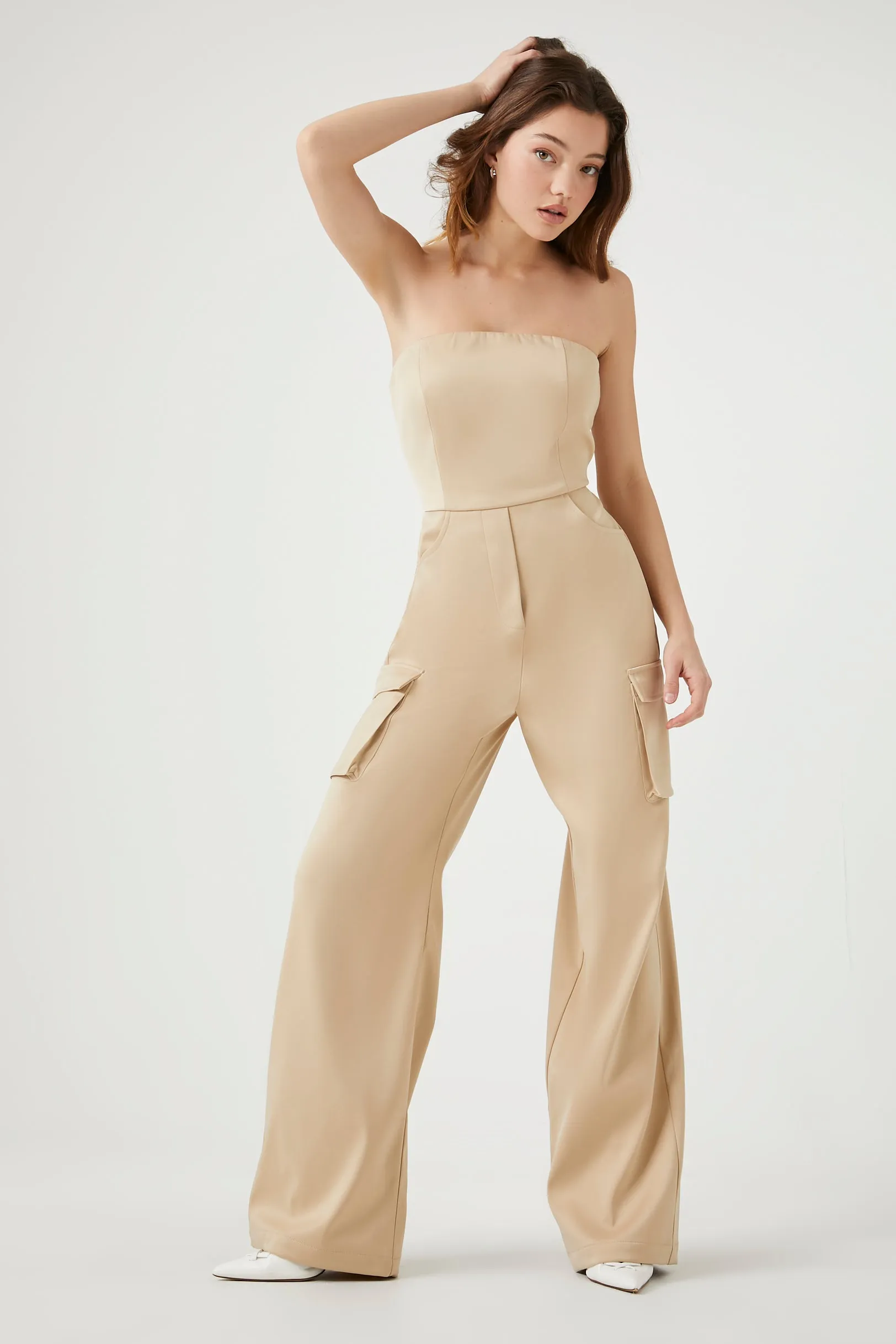 Satin Strapless Cargo Jumpsuit sold by Urban Planet product image thumbnail 4