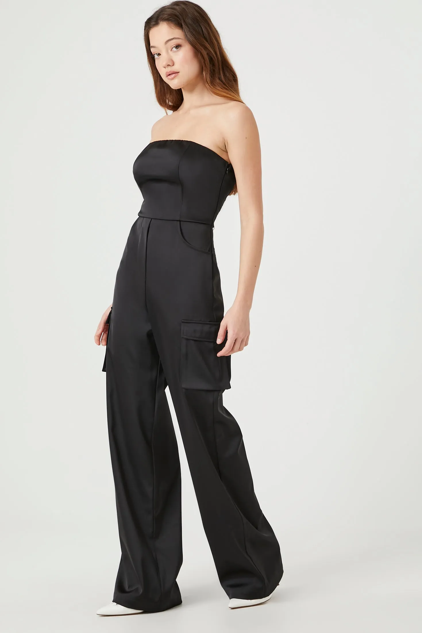 Satin Strapless Cargo Jumpsuit sold by Urban Planet product image thumbnail 2