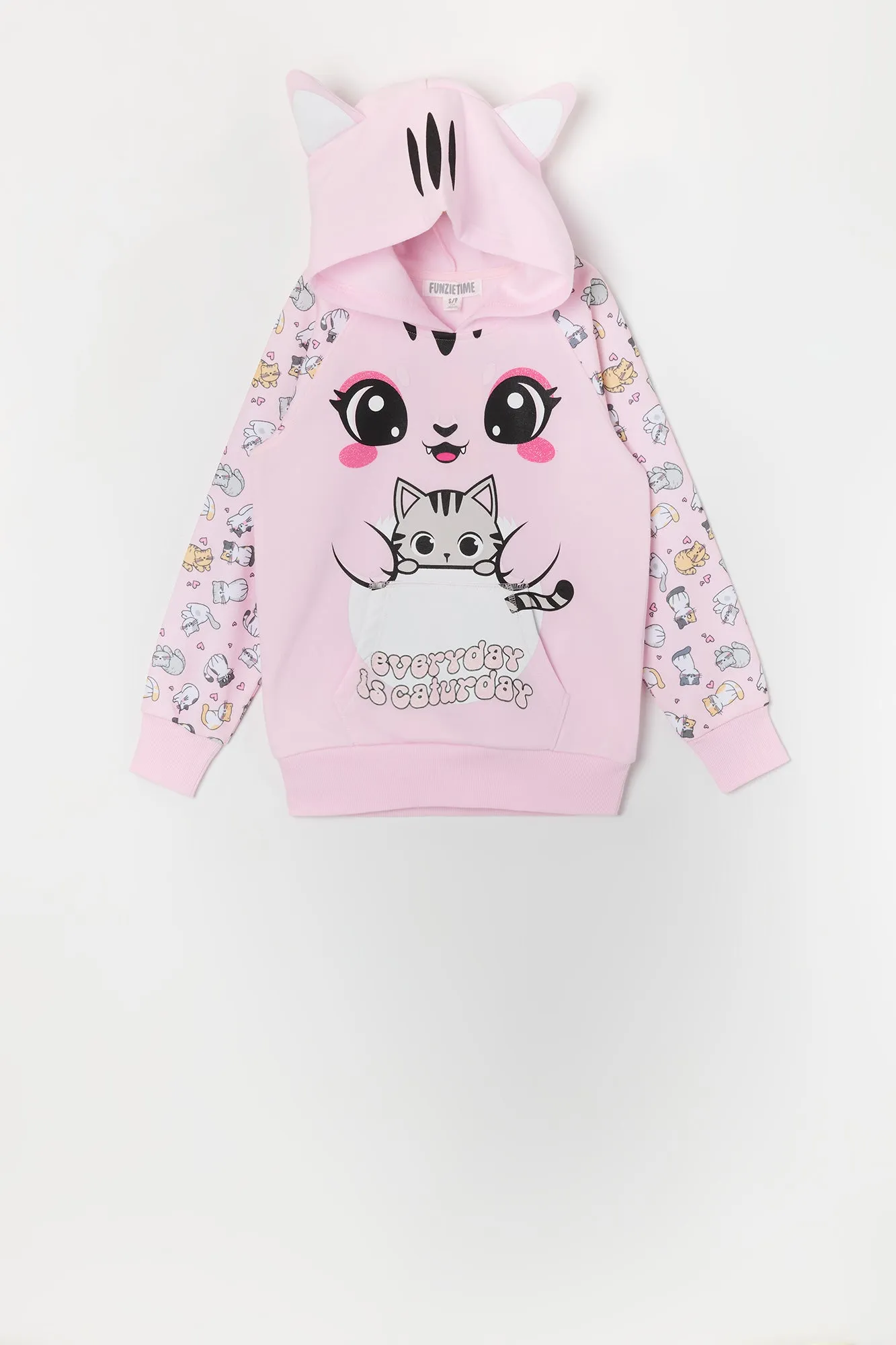 Haut à capuchon avec imprimé Caturday Kitty pour fille sold by Urban Planet