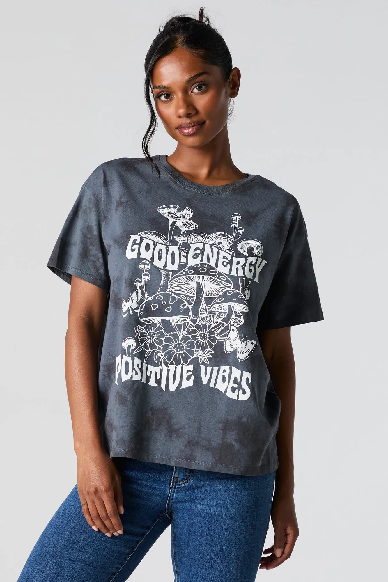 Good Energy Graphic Tie Dye Boyfriend T-Shirt sold by Urban Planet