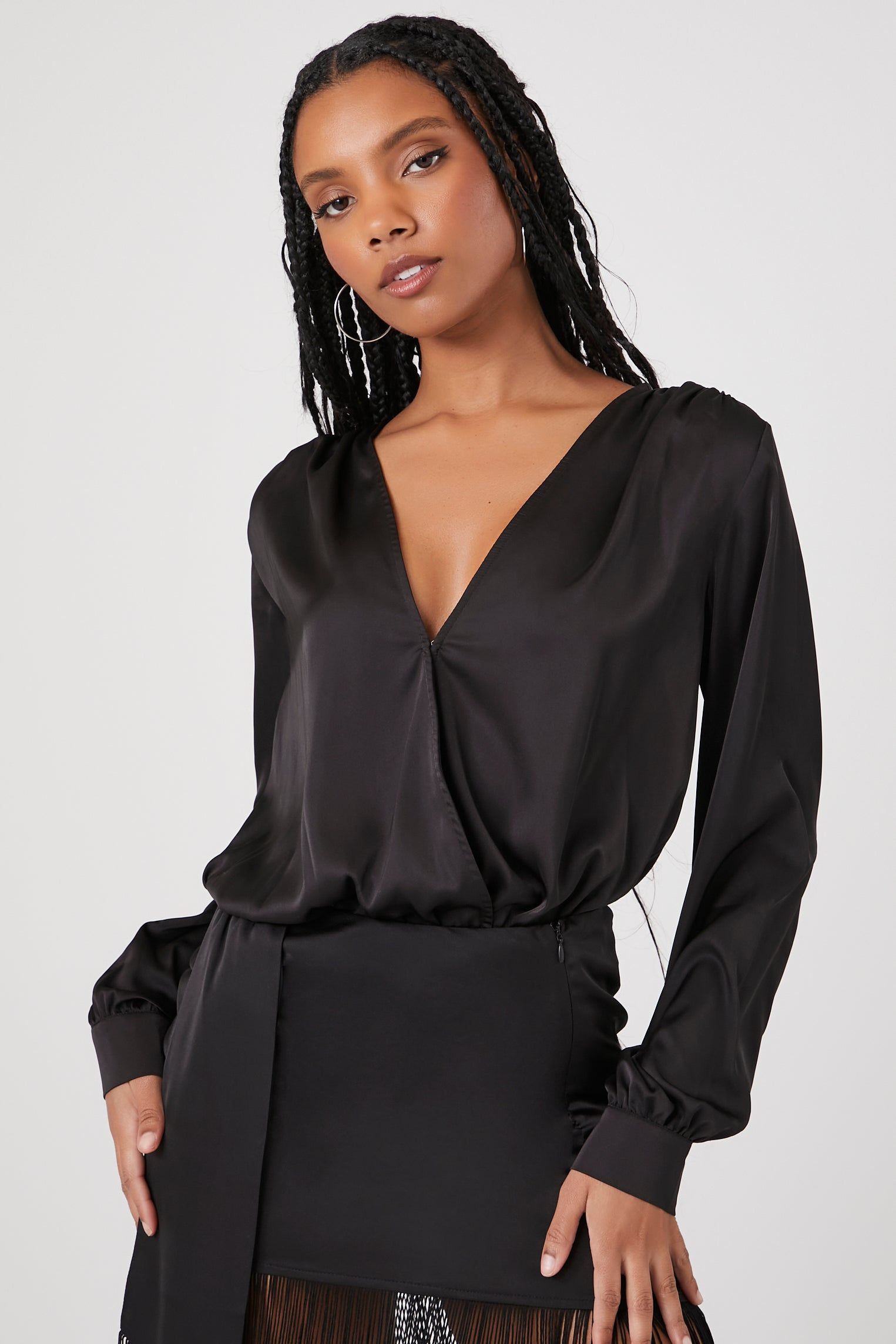 Satin Surplice Bodysuit sold by Urban Planet