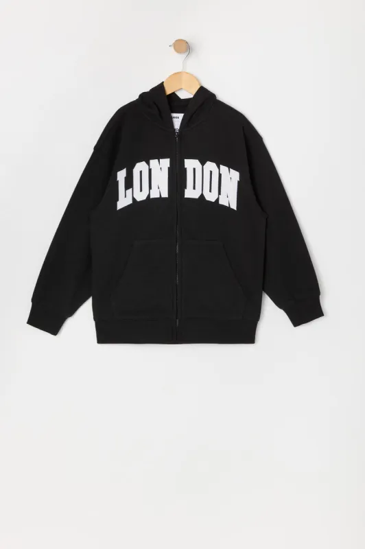 Girls London Embroidered Zip-Up Fleece Hoodie sold by Urban Planet